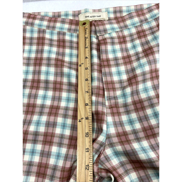 Time After Time Wide Leg Pants Womens Medium Blue Pink Cream Plaid Preppy Slacks - Picture 8 of 10